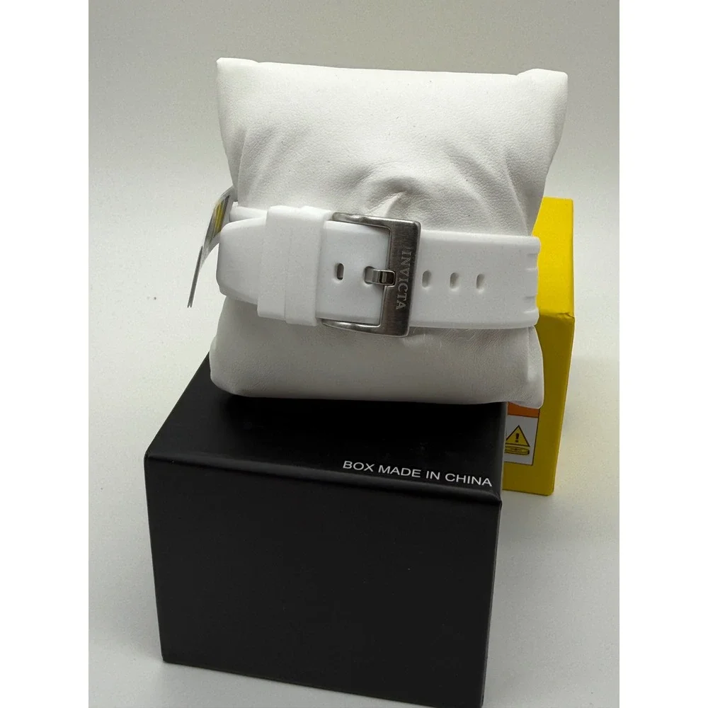 Invicta 70039 Men's Watch Silver Tone Skeleton Dial White Silicone Strap New Box